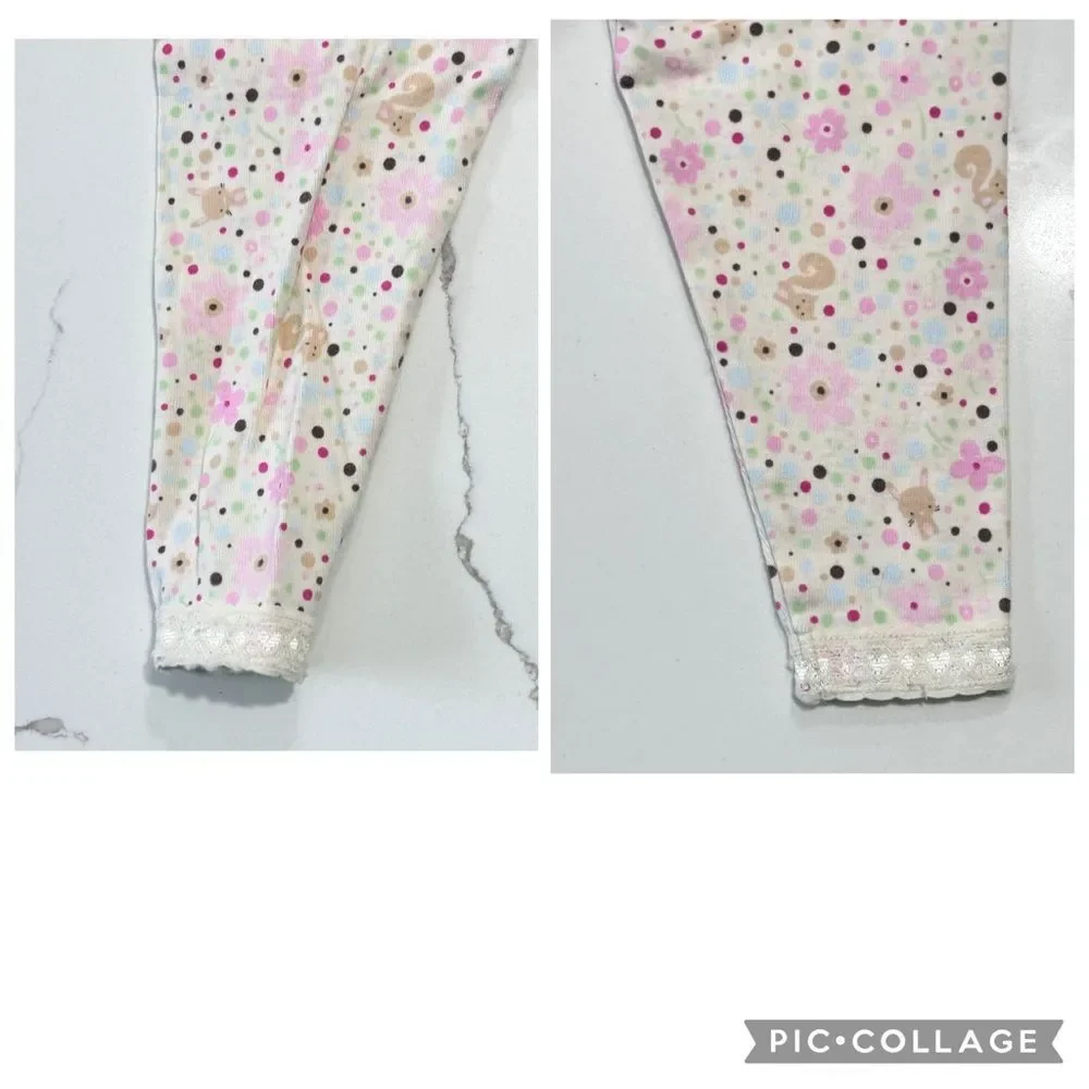 Carter's Girls Cream Long Sleeve Floral Print Cotton Pajamas Set PJs Bunny 18M